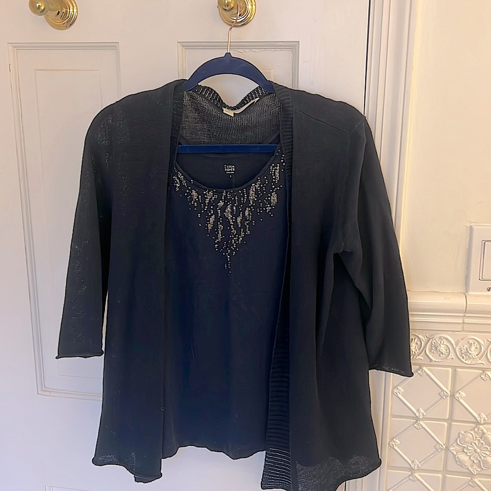 EUC Eileen Fisher Navy Linen Sweater Set